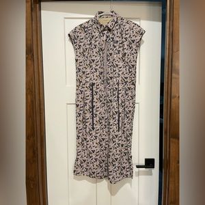 REI co-op knee length midi shirt dress, purple floral, size XS